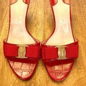Red Ferragamo Low Heel Sandals Size 6.5